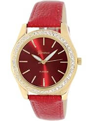 Geneva Platinum Womens 9688.RED.GOLD Red Cloth Analog Quartz Watch with Red Dial