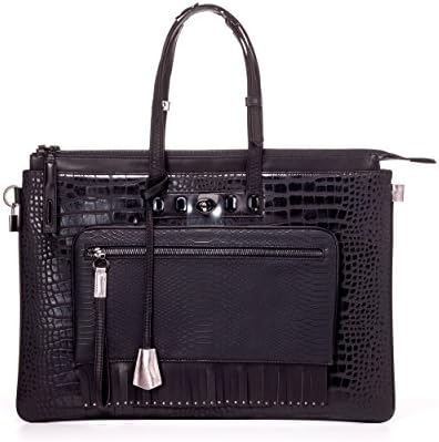 MULAYA Vegan Designer Laptop Tote for Women , Luxury Non Leather Handbag. Black