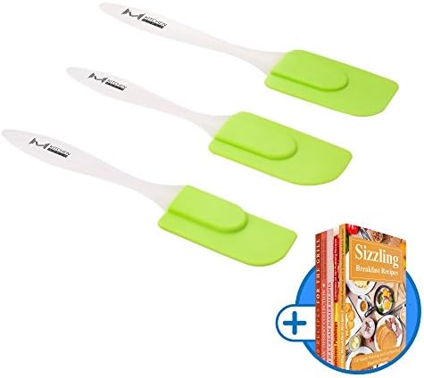 mKitchen Green Soft Easy Flex Silicone Spatula Set of 3 - Heat Resistant Baking Supplies, Bakeware Set, Kitchen Utensils, Kitchen Gadgets, Icing Spatula and Scraper Spatula, 5 Recipe eBooks included