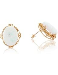 14k Gold Speckled White Created Opal Heart Design Fancy Post Earrings