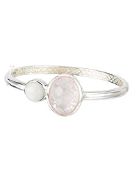 Sterling Chic Collection Rose Quartz and Moonstone Silver Bangle Bracelet