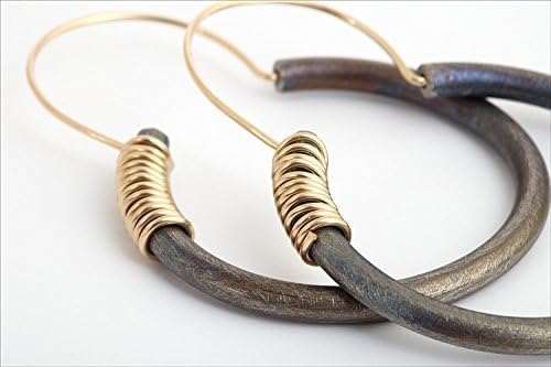 Gypsy Titanium earrings, grey ,modern , hoop earrings gold, designer curved earrings, wire earrings, round shape