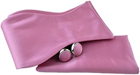 Uomo Vennetto Men's Pink Polyester Self Tie Bow Tie, Hanky and Cufflinks