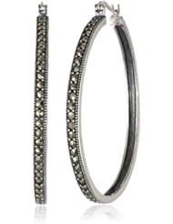 Sterling Silver Marcasite Large Hoop Earrings