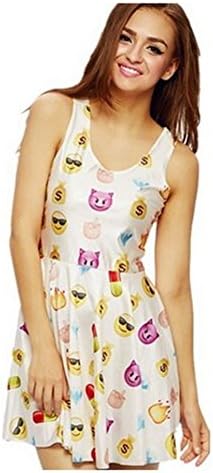 Women's Emoji Smile Print Tank Pleated Knee-length Dress Pink