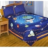 Blue Spaceship Rocket Kids Boys Twin 3 Piece Quilt Set