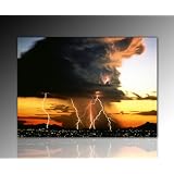 Wandbild xxl (Lightning Storm 50x70 cm) Deko Bild auf Leinwand. Ausf�hrung sch�ner Kunstdruck auf echter Leinwand und Keilrahmen. Bild Motiv (Gewitter Sturm Wolken Blitze gelb schwarz Himmel Stadt Lichter blau) Made in Germanyvon "Nix-Art Wandbilder"