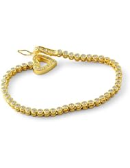 10.60gm Cubic Zirconia Heart Pendant Cz Stone Gold Plated Bracelet Sterling Silver 925 7"