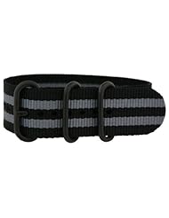24mm - Striped Black Pvd Urban 3 Ring Military Watch Band Strap Nato G-10 Fits All