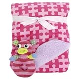 Littlemissmatched Reversible Blanket with Rattle- Pink Puzzle