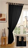 Kitchen & Housewares : Simplicity Black 100% Cotton 66in x 90in Tab Top Panel Including Tieback