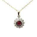 MINI 9ct Yellow Gold 0.12ct Ruby & Diamond Pendant With 18" Fine Gold Chain By Jakob Strauss