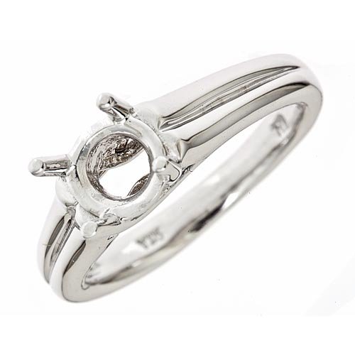14K White Gold Solitaire Engagement Semi Mount Ring Setting.