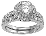 Genuine Cassis (TM) 925 Sterling Silver Rhodium Finish CZ Antique Style Engagement Set Ring. (Available in sizes 5 - 9). 100% Satisfaction Guaranteed.