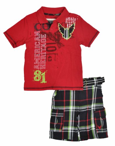  Company 81 "Apple Red & Colorful Plaid" Toddler Boys 2Pc Short Set