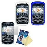 Two Silicone Cases / Skins / Covers (White, Blue) & LCD Screen Guard / Prot ....