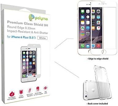 iPhone 6 Plus (5.5 inch, WHITE Color) Edge to Edge HD Clear Ballistic Glass Screen Protector with BONUS Clear Snap-On Case. Never Leave iPhone Screen Edges Exposed Again With Full Screen Protection - Limited Time Offer! - Polymo Glass Shield