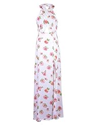 Spring Floral Print Cutout Slit Chiffon Maxi Dress 