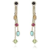 14k Yellow Gold Exotic Multi-Gemstone Dangle Earrings