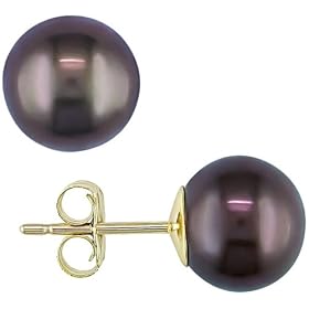 14K Yellow Gold 8-8.5mm Black Cultured Freshwater Pearl Stud Earrings by 