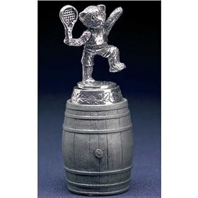 Tennis Teddy Bear Polished English Pewter Bottle Stopper