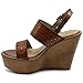 Ollio Womens Shoe Metallic Cutout Burnished Wedge Heel Sandal