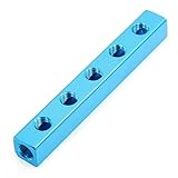 uxcell　マニホールドブロックスプリッタ　５ウェイエアホース　8ポート　空気圧　スプリッタ　アルミ製　ブルー