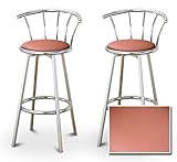 2 Peach Vinyl Specialty / Custom Chrome Barstools with Backrest Set