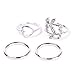 4pcs Fashion New Women Girl Rhinstone Heart Leaves Leaf Circle Knuckle Rings Set