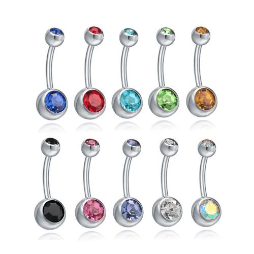 BBTbox ® Belly Button Ring Lot of 10 Double Jeweled Belly Rings Crystal Gem 14 Gauge