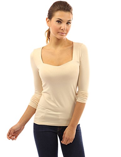 Patty Women's Square Neck Long Sleeve Stretch Pullover Blouse