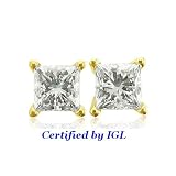 41IKXgT iGL. SL160  IGL Certified 18k Yellow Gold Princess Cut Diamond Stud Earrings (HI, I, 1.00 carat) Appraisal Report Included