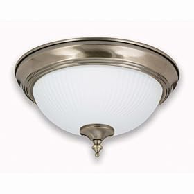 Globe 6255101 Enersaver Energy Star Qualified Two-Light Flush Mount, Pewter with White Ribbed Glass Shade