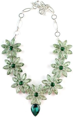Xl Big Floral Peridot &amp; Emerald Green Crystal Glass Adjustable 14" to 17" Designer Runway Necklace