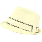 Summer Cotton Plaid Lining Fedora Trilby Hat Ivory M/L