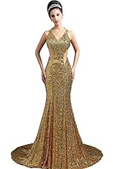 V-neck Sleeveless Jersey Mermaid Sequined Evening Dress/Bridesmaid Dress/Prom Dress/Party Dress/Wedding Dress  with a Court Train 