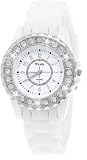 Designer Damenuhr,Kinderuhr Damen/Kinder Silikon Armband Strass Uhr/Watch mit Silikon Armband Weiß,Silber,inkl.Uhrenbox