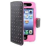 Fosmon Wallet Style Leather Case For Apple iPhone 4 / 4S - Black with Pink Dots