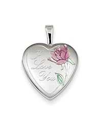 Sterling Silver 16mm Satin Enameled, D/C I Love You Heart Locket"