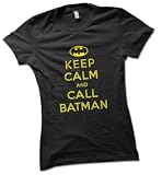 Keep Calm and Call Batman Ladies Black T-Shirt In Sizes S to XL