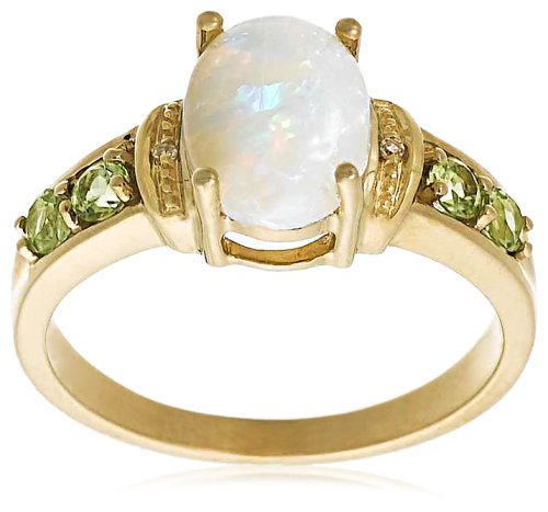 10k Yellow Gold Opal, Peridot, and Diamond Ring