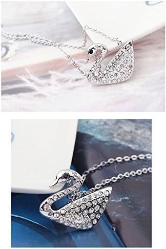 18K Gold GP White Swan Swarovski Crystals Pendant Chain Necklace