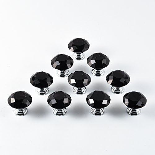 ERPower 10pcs 30mm Glass Clear Cabinet Knob Drawer Pull Handle Kitchen Door Wardrobe Hardware Used for Cabinet, Drawer, Chest, Bin, Dresser, Cupboard, Etc Black