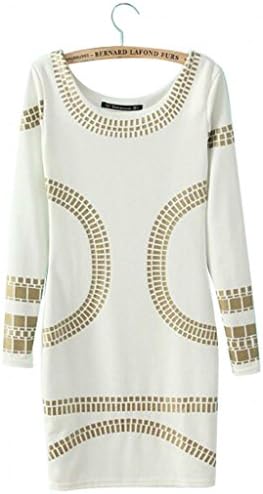 Celebrity Kim Egypt Gold Foil Print Long Sleeve Bodycon Dress