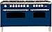 Ilve UPN150FDMPBLXLP Nostalgie Series 60 Inch Dual Fuel Convection Freestanding Range, 8 Sealed Brass Burners, 5.99 cu. ft. Total Oven Capacity in Blue, Chrome Trim (Liquid Propane)