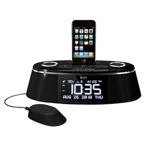 iLuv Vibe Plus Dual Alarm Clock with Bed Speaker Shaker for iPhone® - Black (IMM178)
