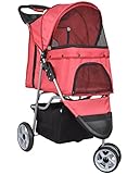 VIVO Three Wheel Pet Stroller, for Cat, Dog and More, Foldable Carrier Strolling Cart, Multiple Colors (Red)
