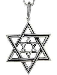 Sterling Silver Star of David Pendant, 2 1/8 inch tall