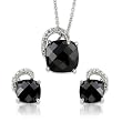 Sterling Silver Fancy Cut Black CZ Necklace and Earring Set
