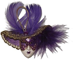 Miniature Masquerade Venetian Mask Ornament with Hat/one Set of 100 Pieces (Purple)